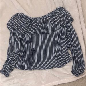 Blue and White Striped Off the Shoulder Shirt